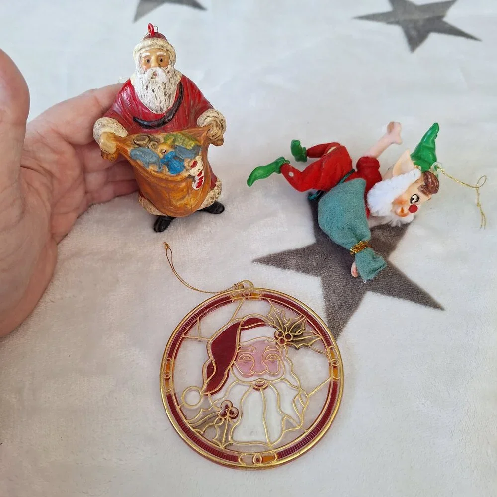 Lot of‎ 3 Santa & Elf Vintage Christmas Ornaments Hong Kong, Felt China